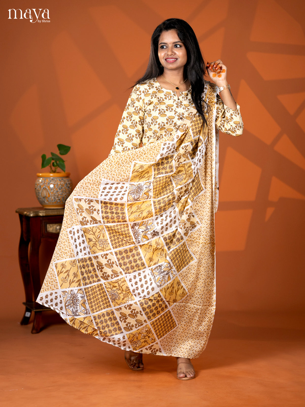 Mustrad Cotton 3pc Salwar Suit with Floral Print - Top, Bottom & Dupatta