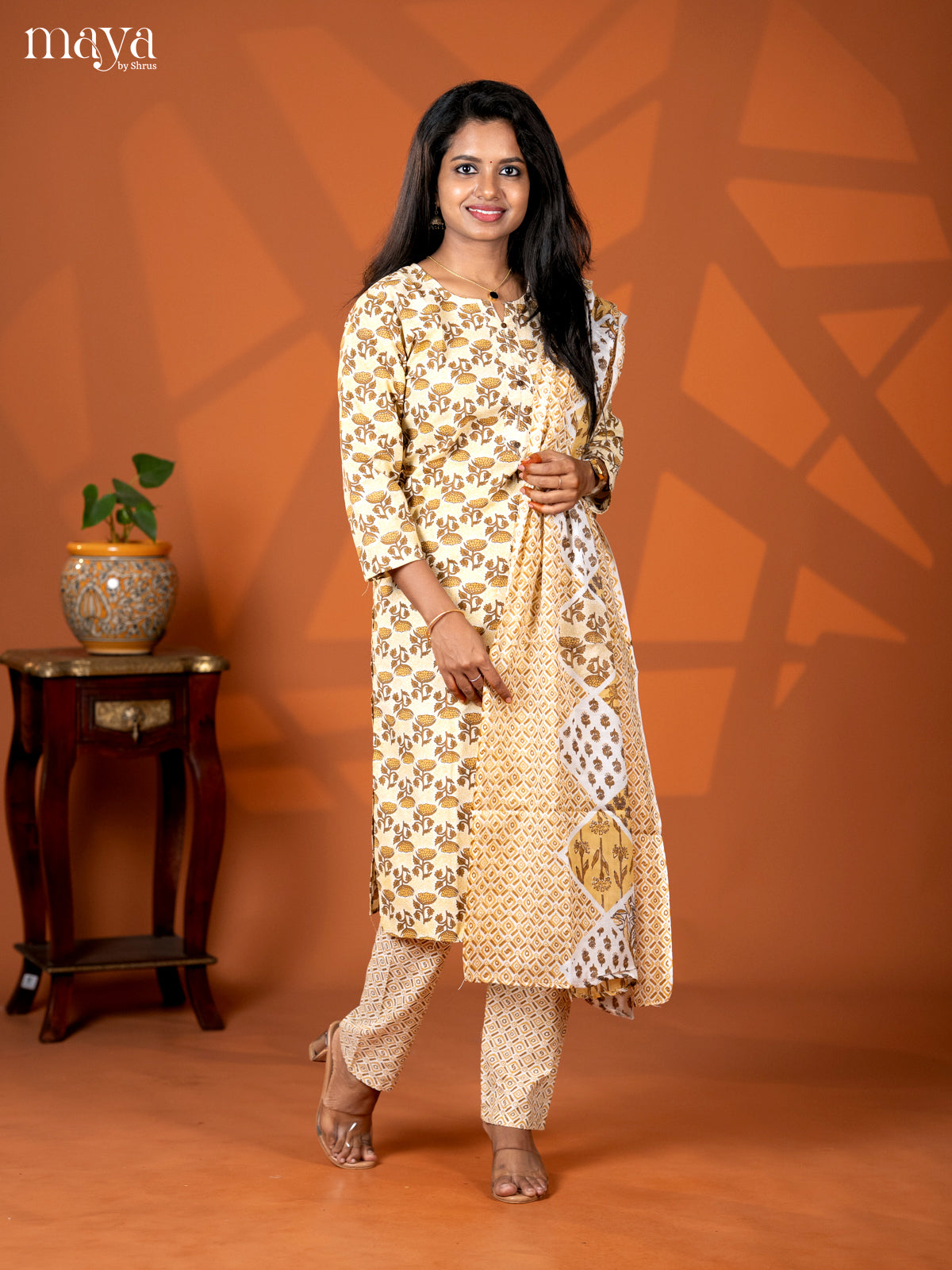 Mustrad Cotton 3pc Salwar Suit with Floral Print - Top, Bottom & Dupatta
