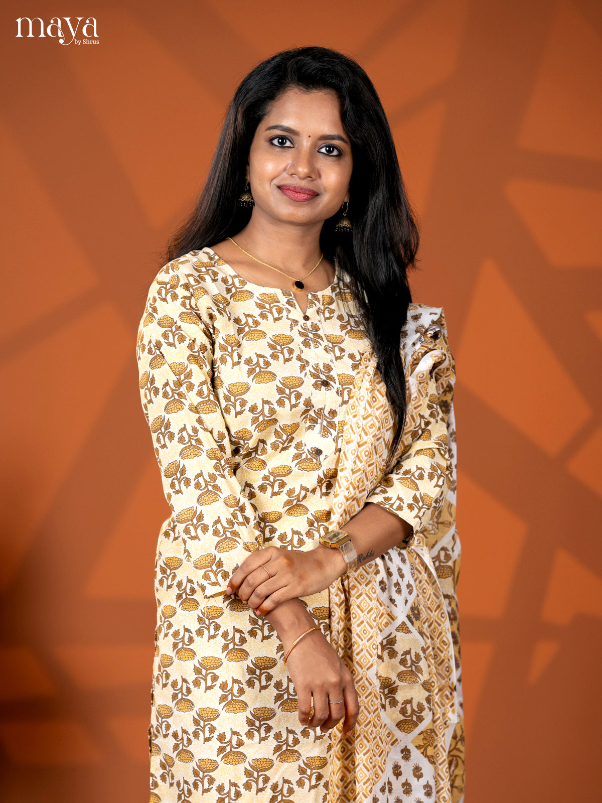 Mustrad Cotton 3pc Salwar Suit with Floral Print - Top, Bottom & Dupatta