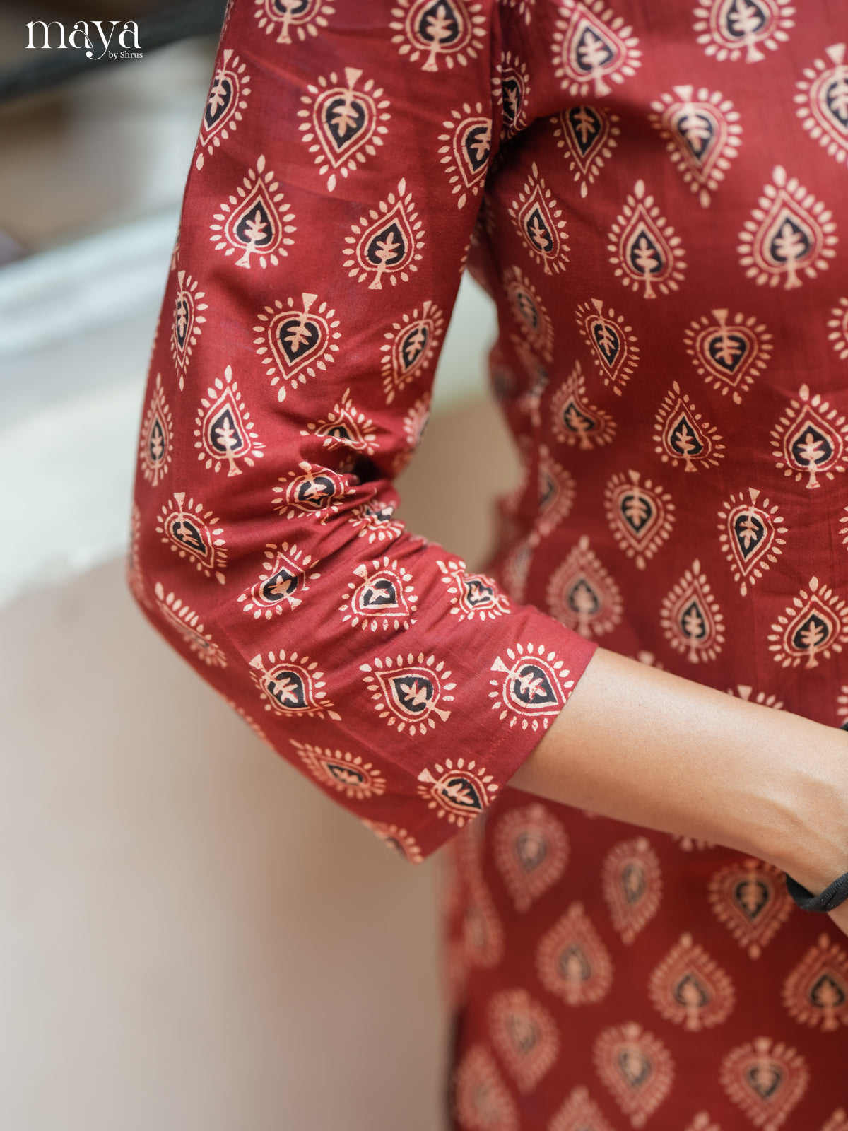 Brown Ajrakh Prited Cotton Stright Kurti
