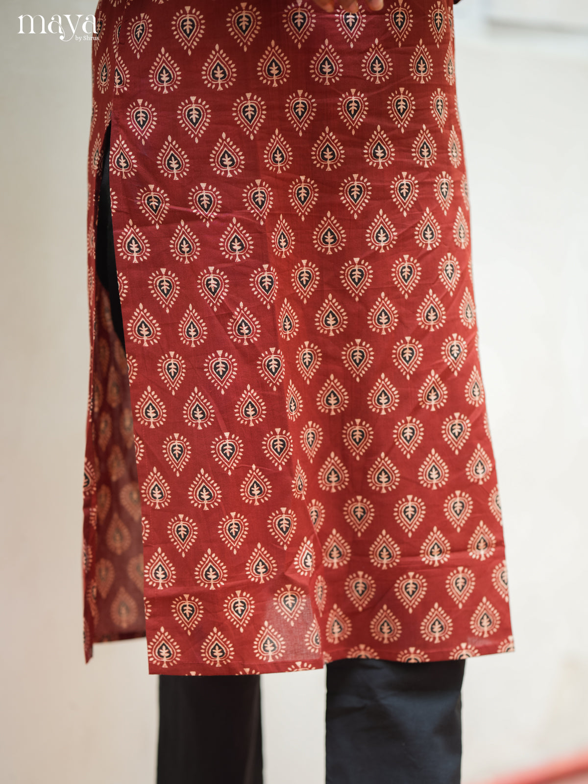 Brown Ajrakh Prited Cotton Stright Kurti