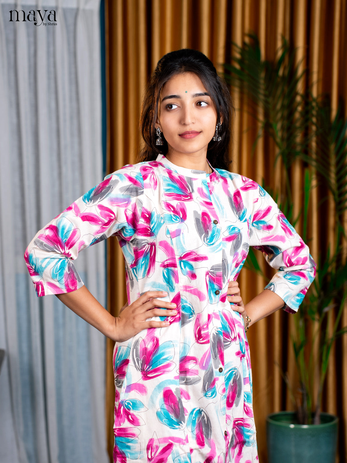 Multi Coloour Cotton 2pc Floral Print Salwar Suit - Top & Bottom