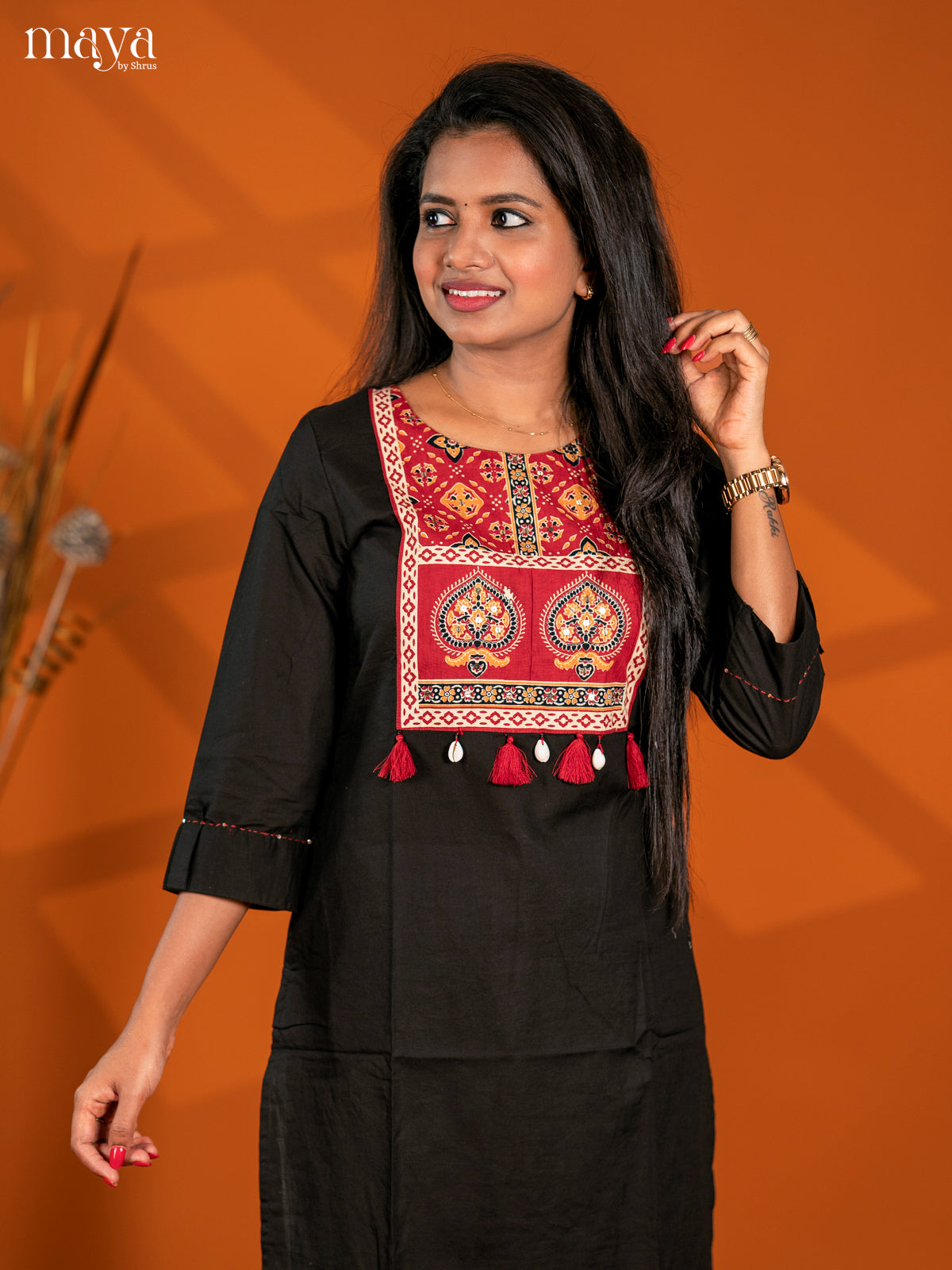 Black Ajrakh Printed Cotton Kurti