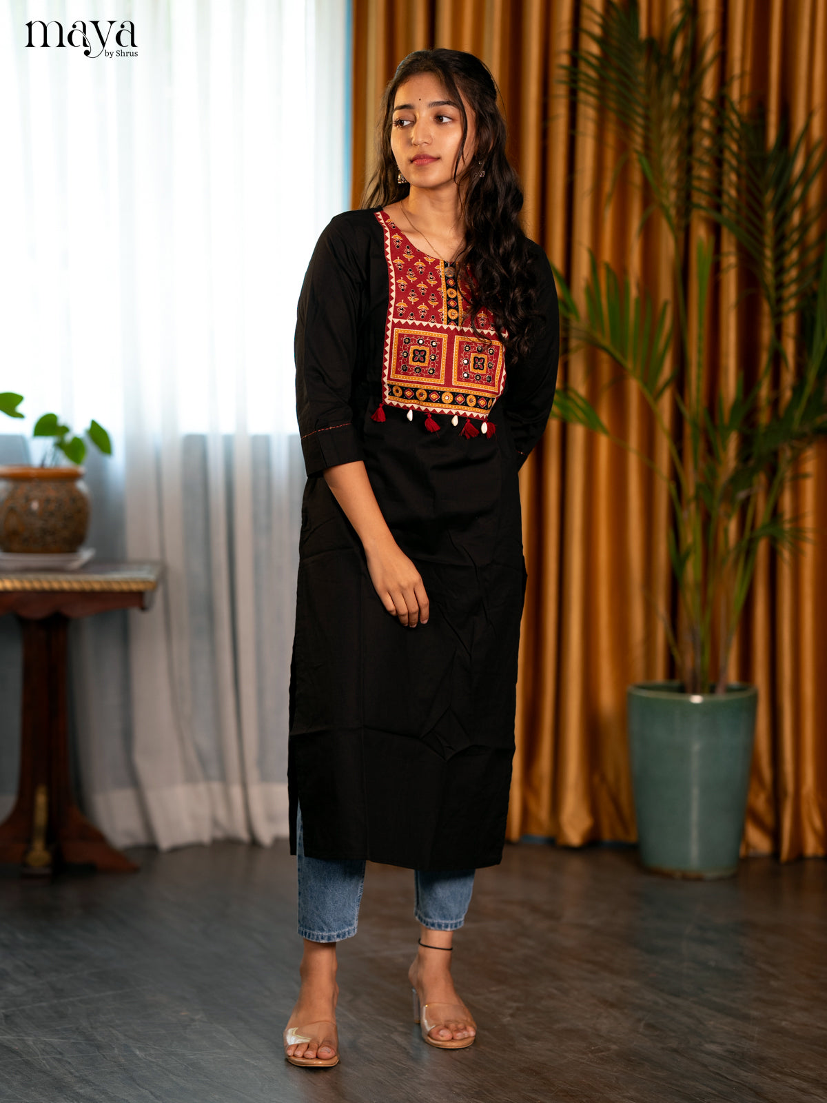 Black Ajrakh Printed Cotton Straight Kurti