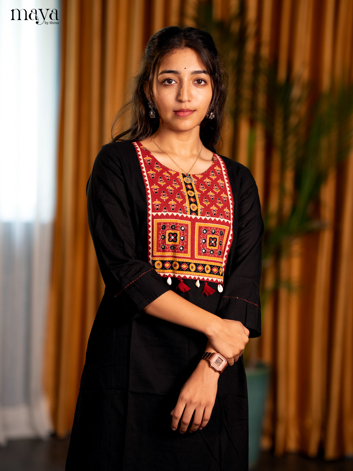 Black Ajrakh Printed Cotton Straight Kurti