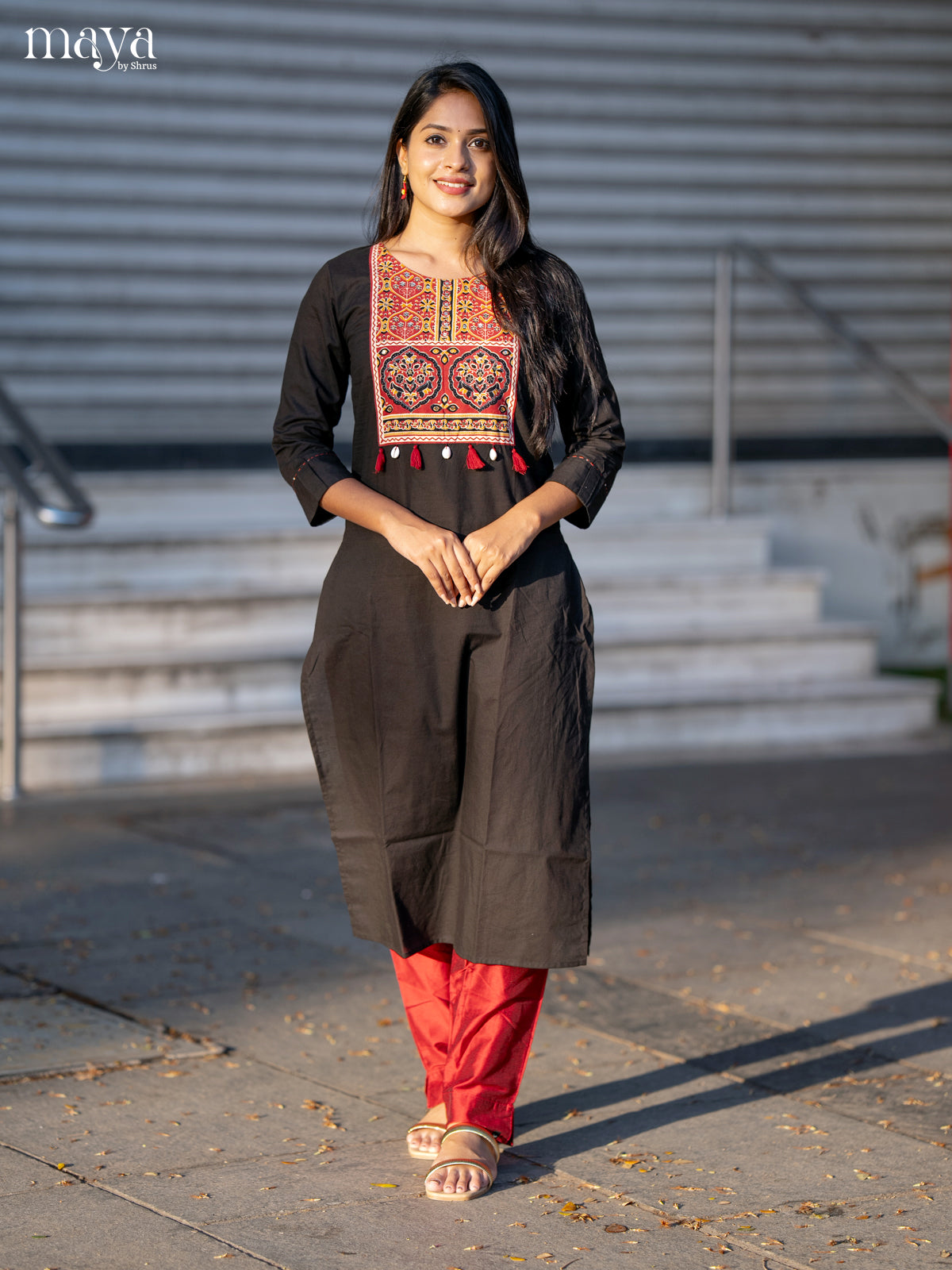 Black Ajrakh Printed Cotton Straight Kurti