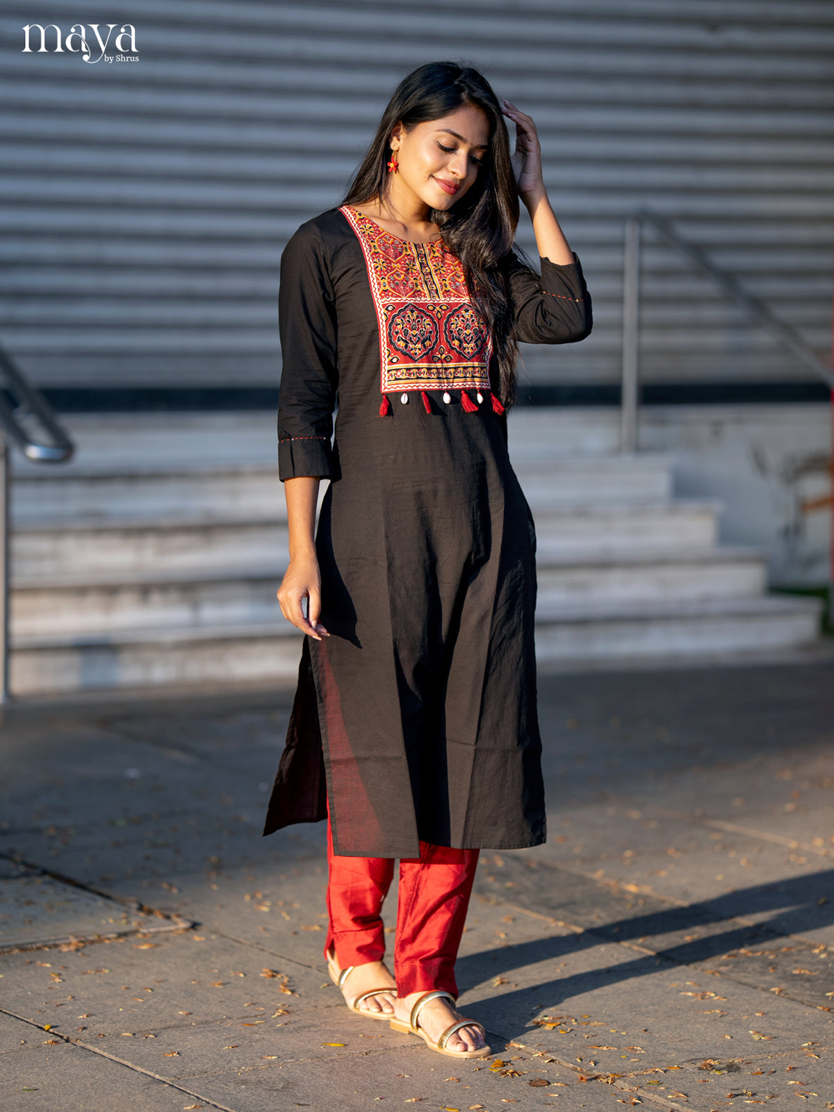 Black Ajrakh Printed Cotton Straight Kurti