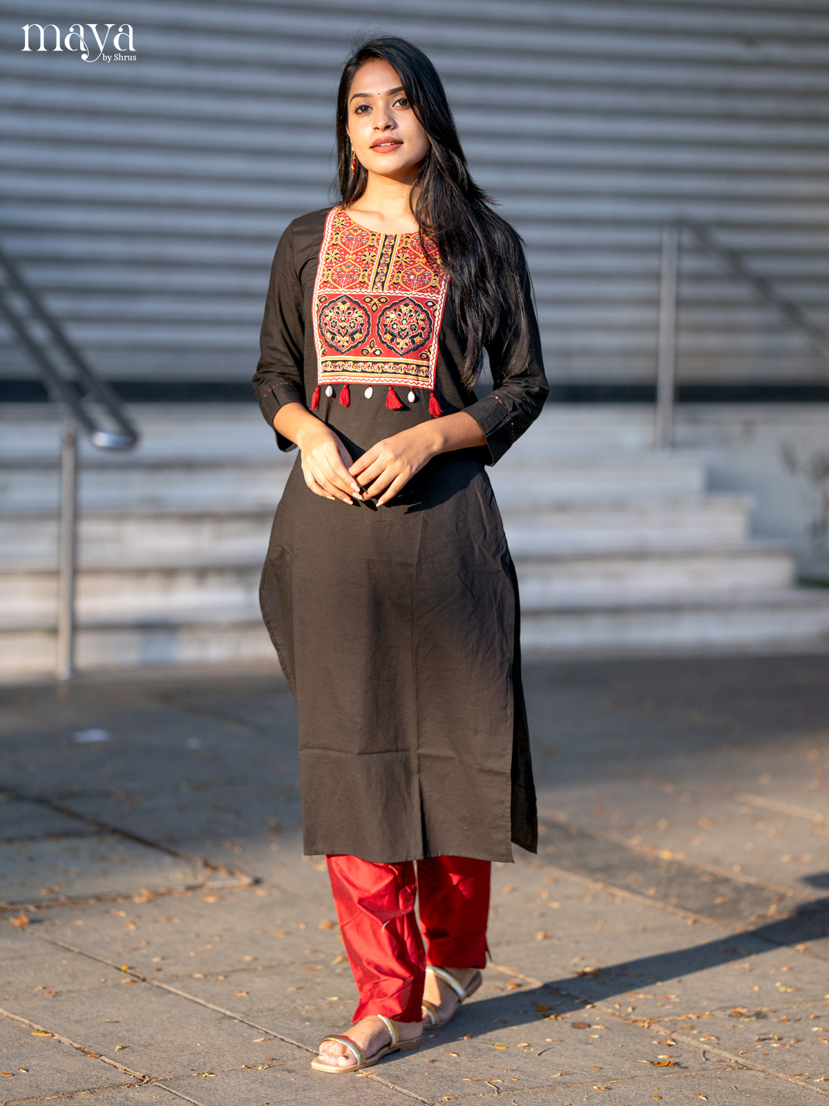Black Ajrakh Printed Cotton Straight Kurti