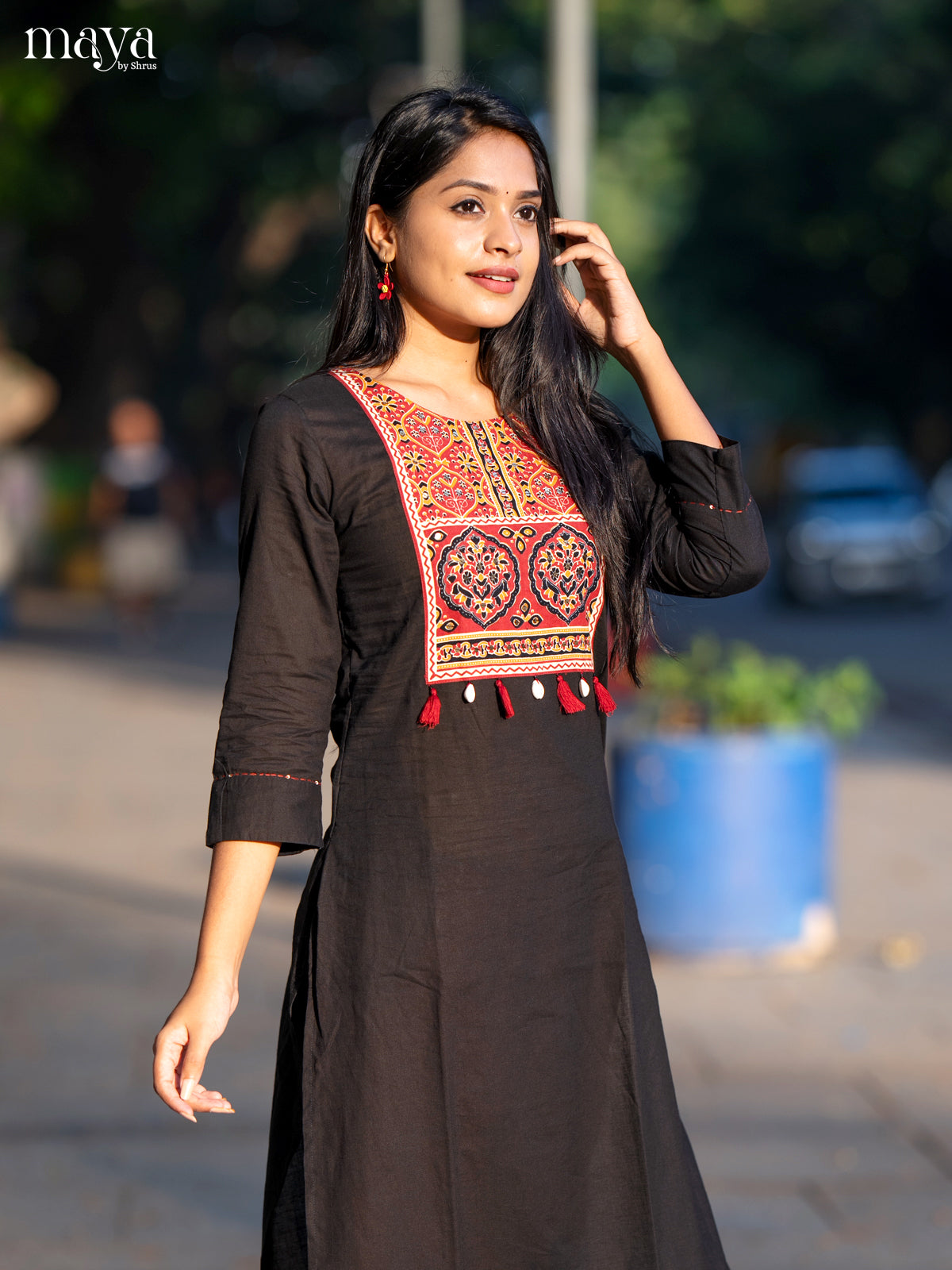 Black Ajrakh Printed Cotton Straight Kurti