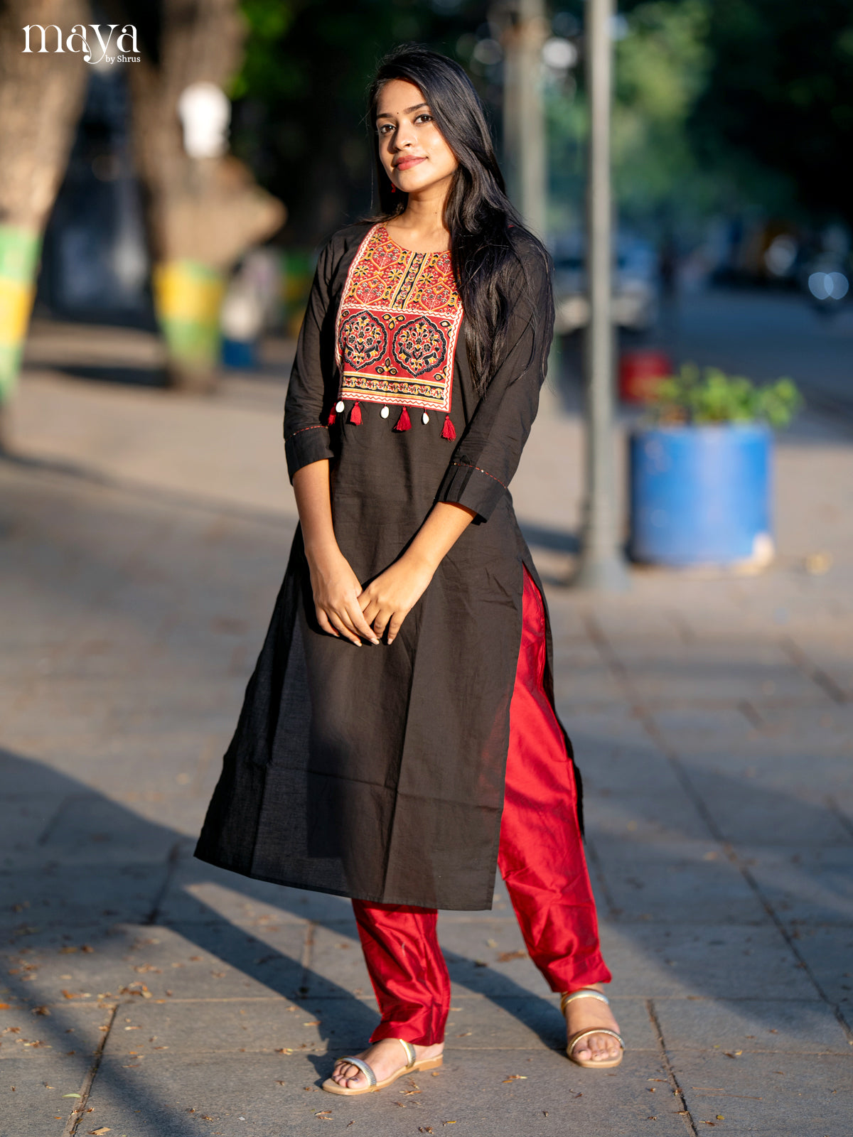 Black Ajrakh Printed Cotton Straight Kurti