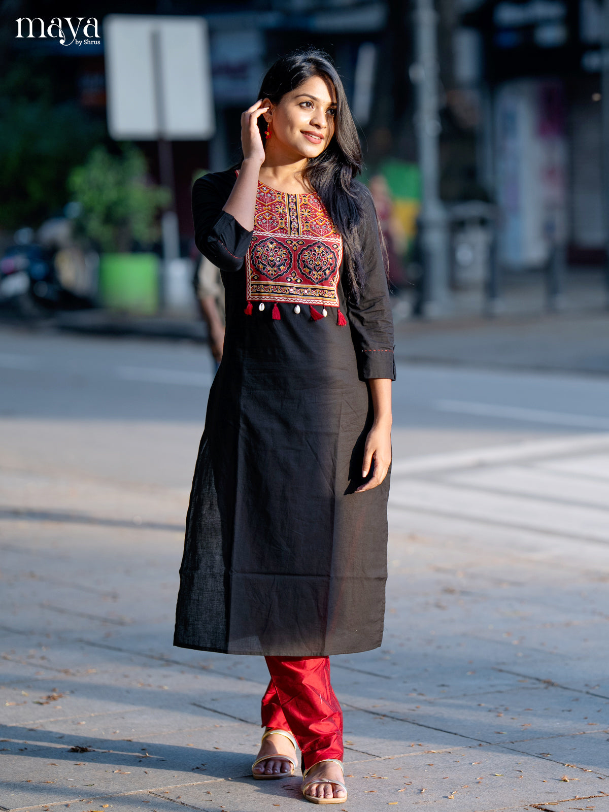 Black Ajrakh Printed Cotton Straight Kurti
