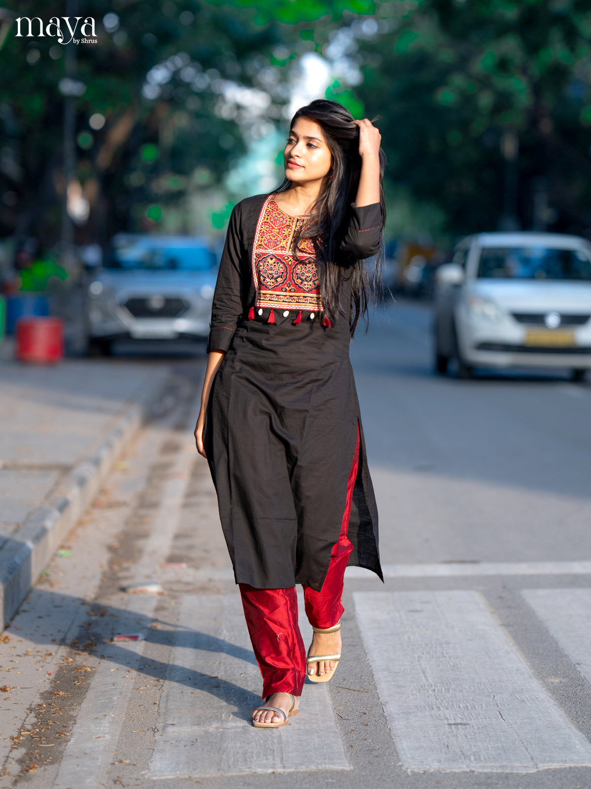 Black Ajrakh Printed Cotton Straight Kurti