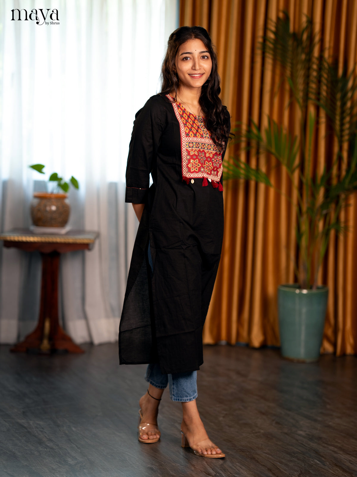 Black Ajrakh Printed Cotton Straight Kurti