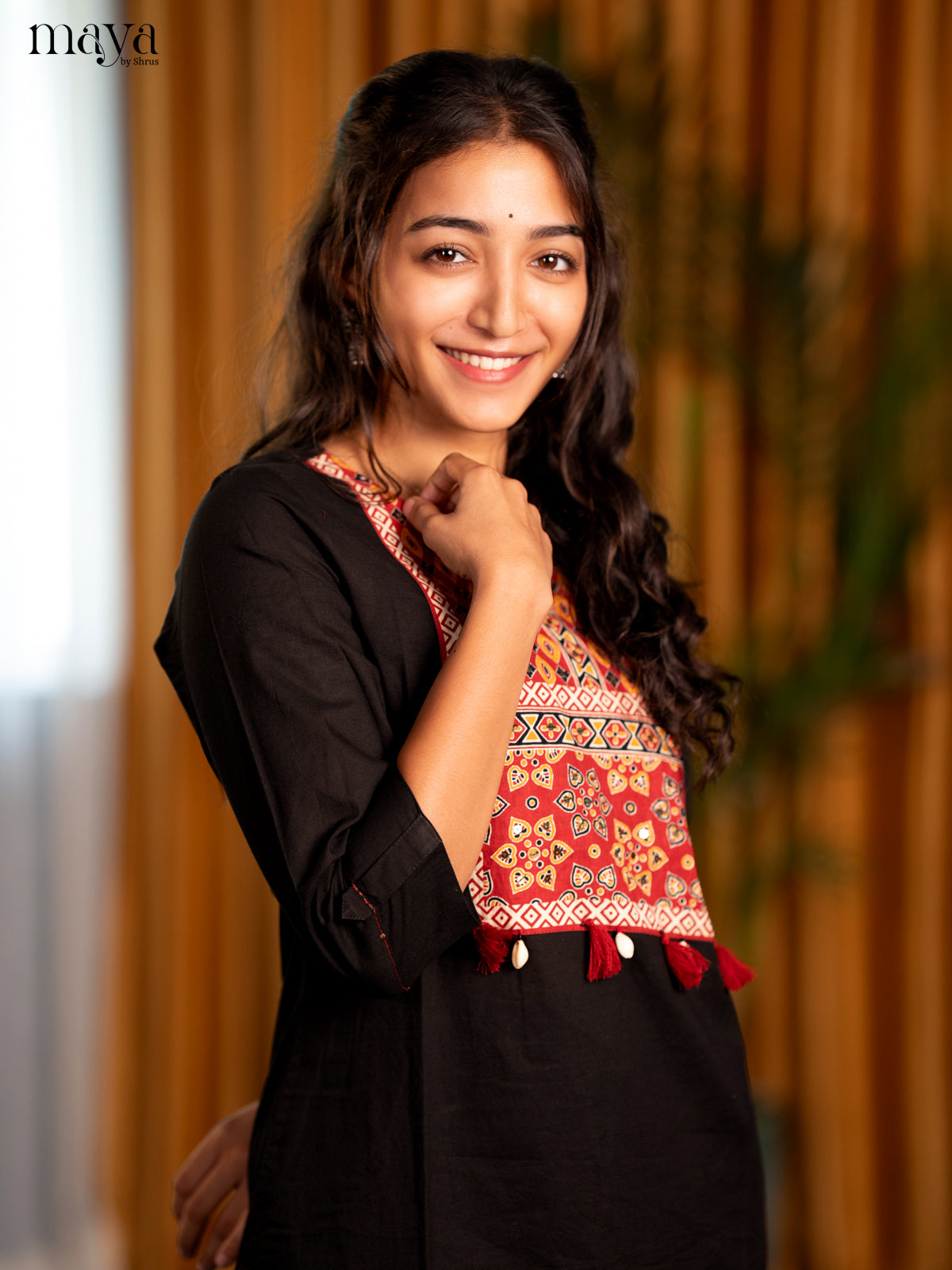 Black Ajrakh Printed Cotton Straight Kurti