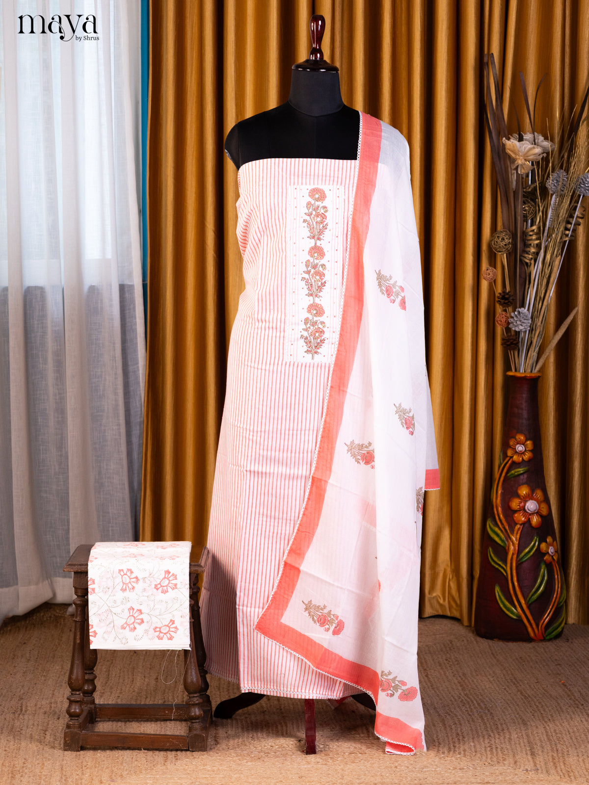 Cream & Pink Cotton salwar