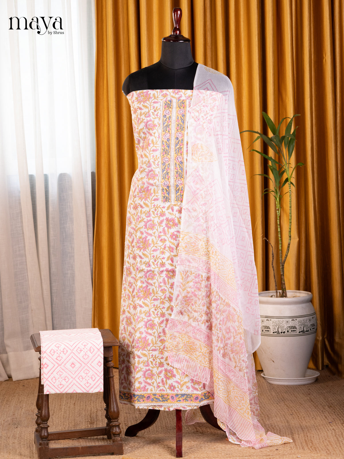 Cream & Pink- Cotton salwar