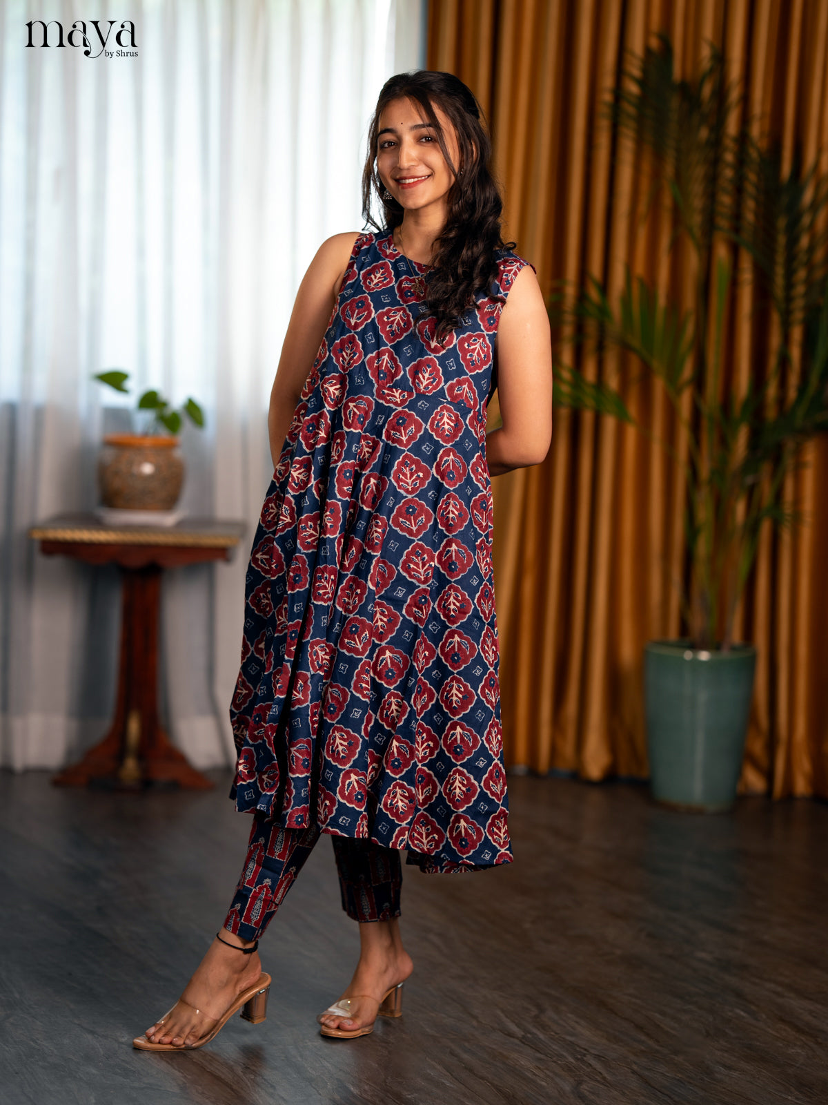 Indigo Blue Cotton 2pc Ajrakh Print Salwar Suit - Top & Bottom