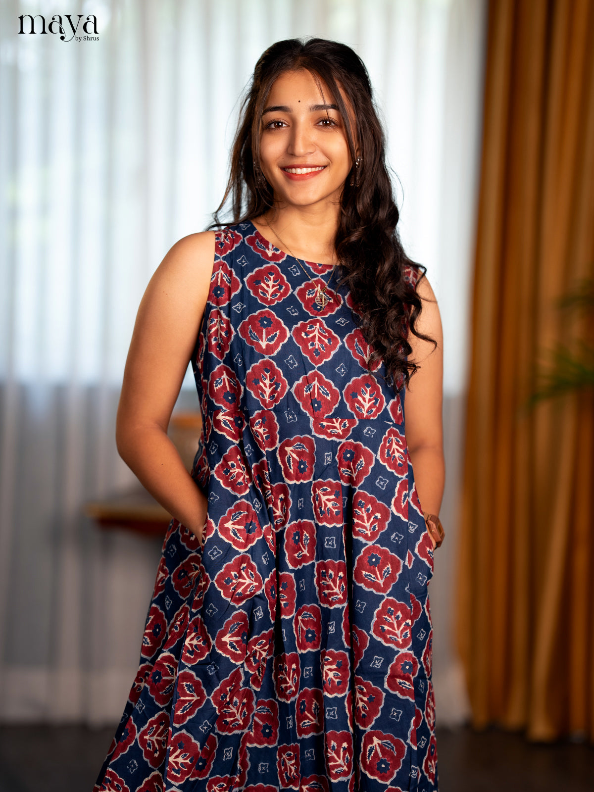Indigo Blue Cotton 2pc Ajrakh Print Salwar Suit - Top & Bottom
