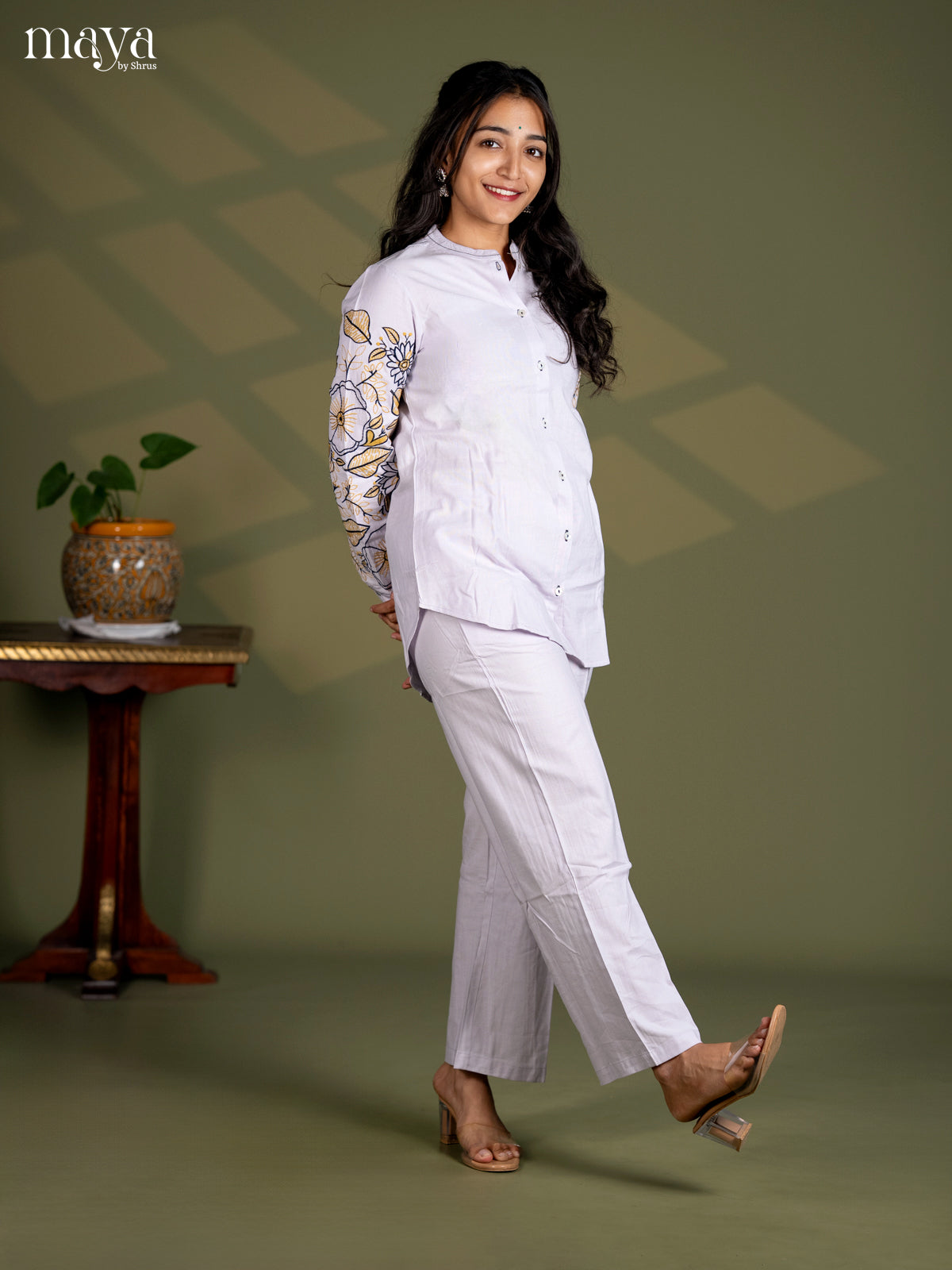 Light Lavender Cotton 2pc Embroidered Salwar Suit - Top & Bottom