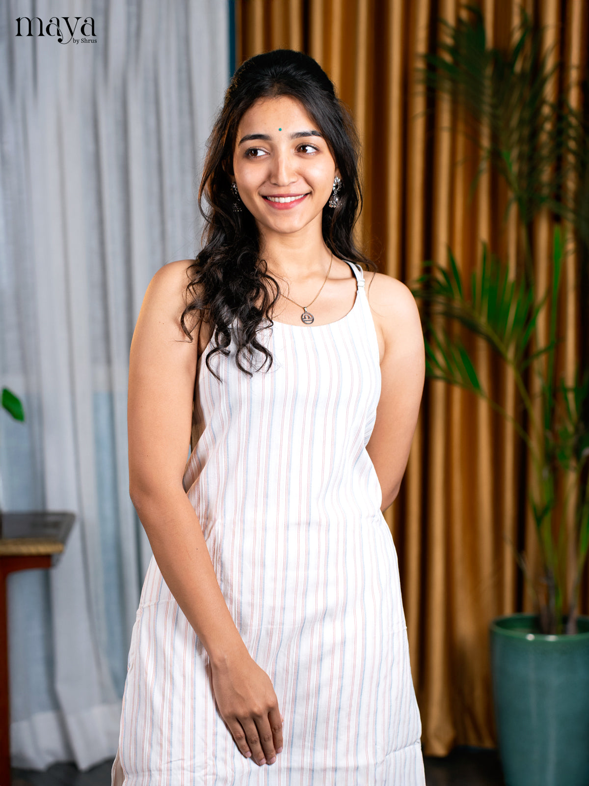 White Cotton 2pc Striped Salwar Suit - Top & Bottom