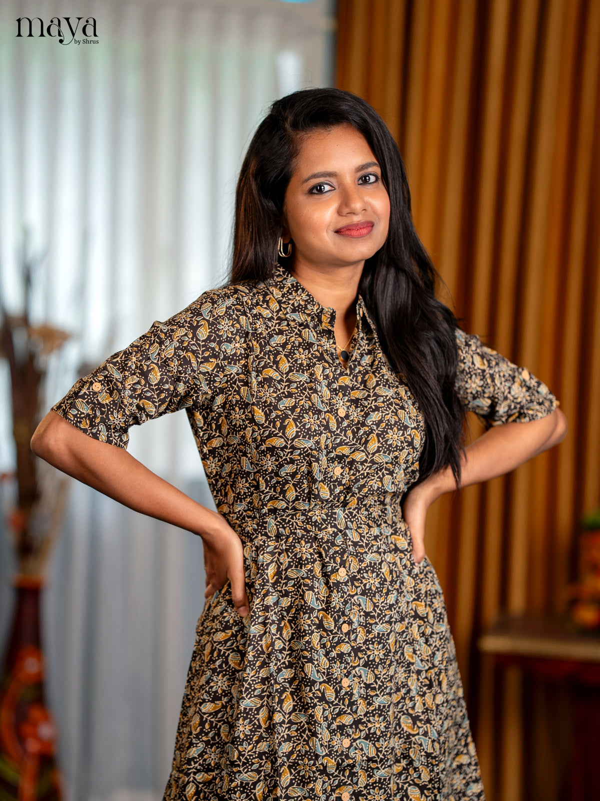 Black Paisley Printed Rayon Anarkali A - Line Kurti