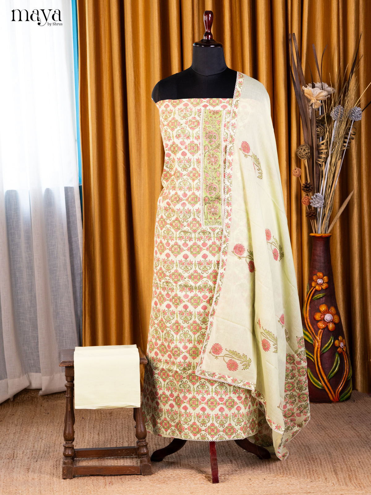 Cream & Green- Cotton salwar