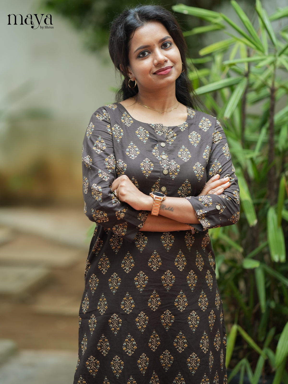 Dark Brown Ajrakh printed Cotton Kurti