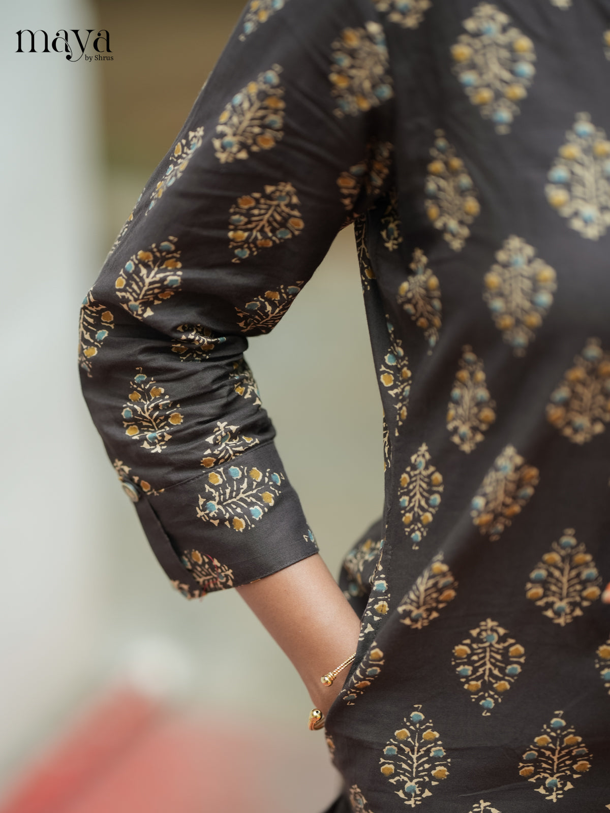 Dark Brown Ajrakh printed Cotton Kurti