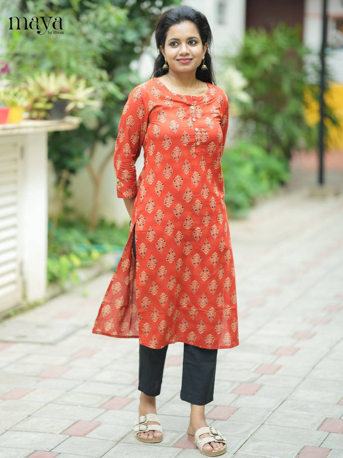 Brown Ajrakh printed Cotton Kurti