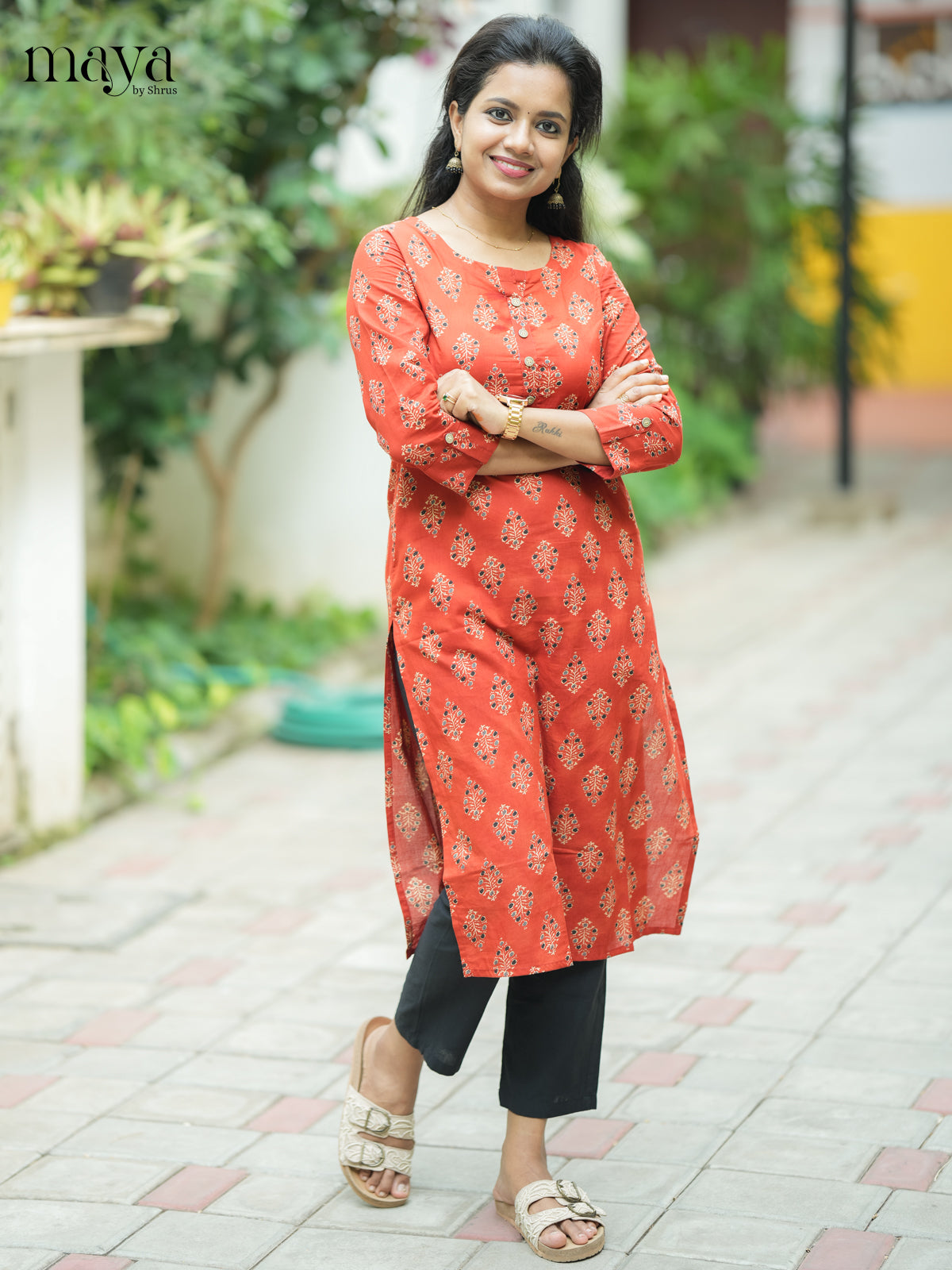 Brown Ajrakh printed Cotton Kurti