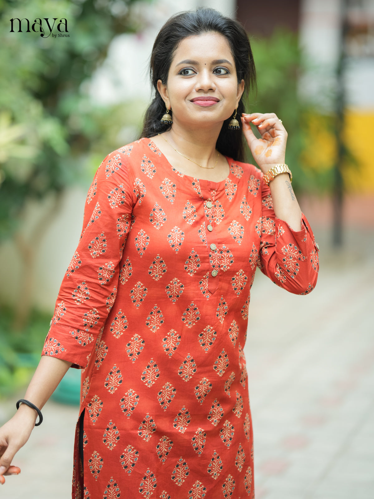 Brown Ajrakh printed Cotton Kurti