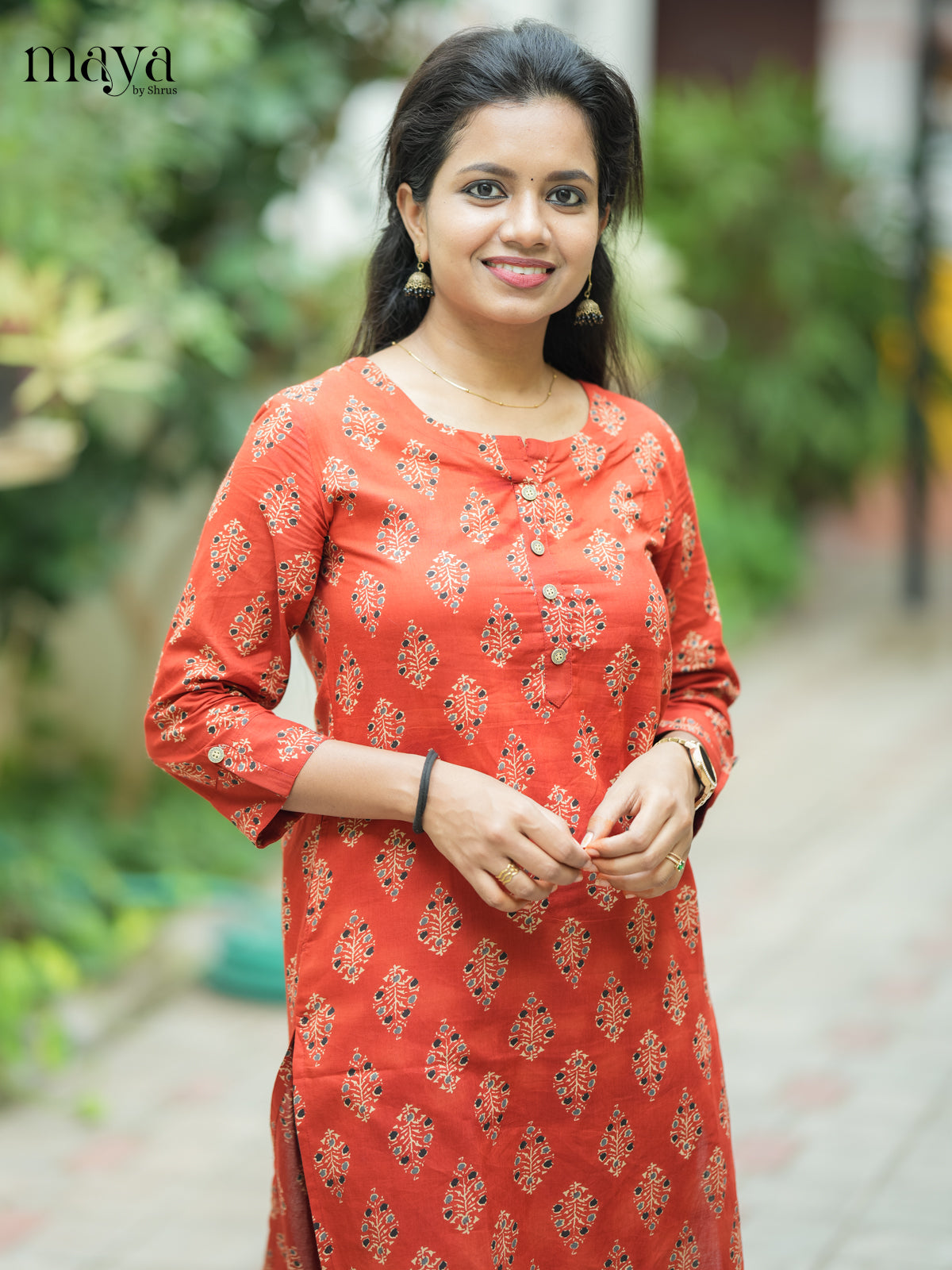Brown Ajrakh printed Cotton Kurti