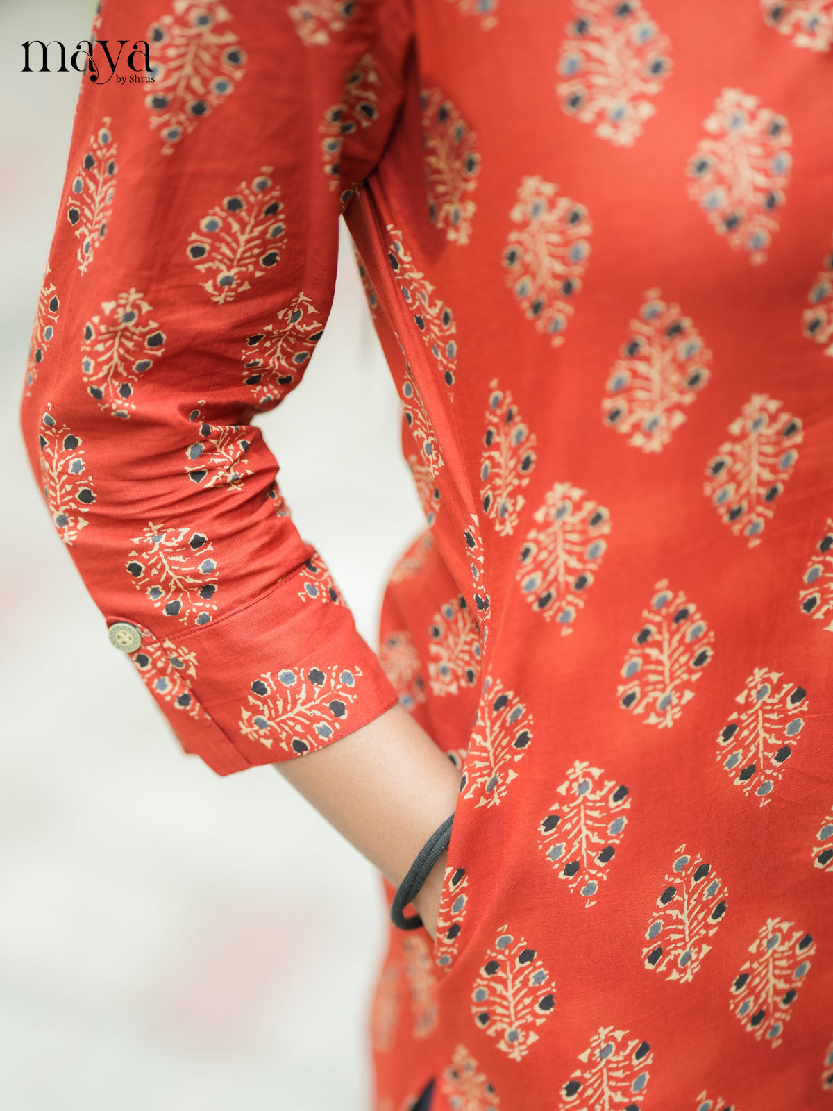 Brown Ajrakh printed Cotton Kurti