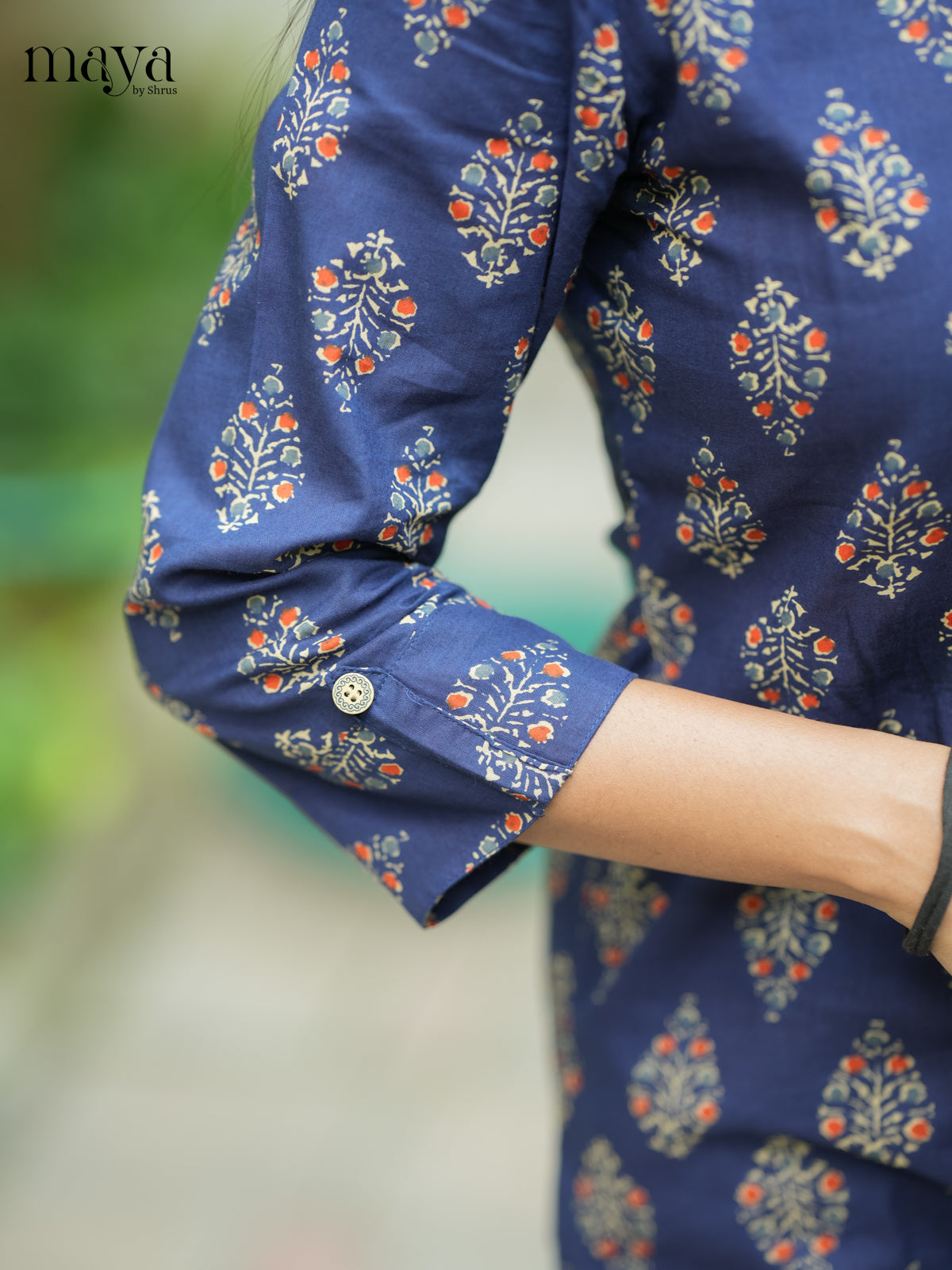 Navy Blue Ajrakh printed Cotton Kurti