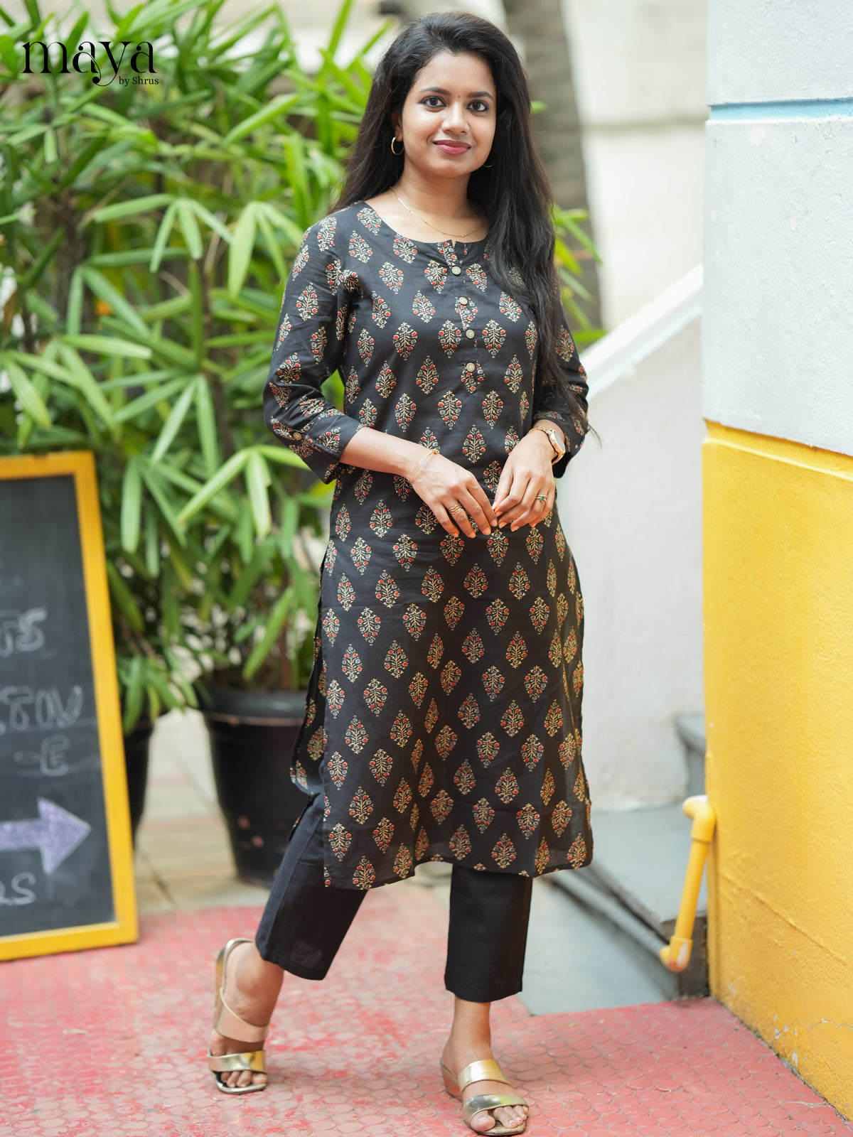 Black Ajrakh printed Cotton Kurti