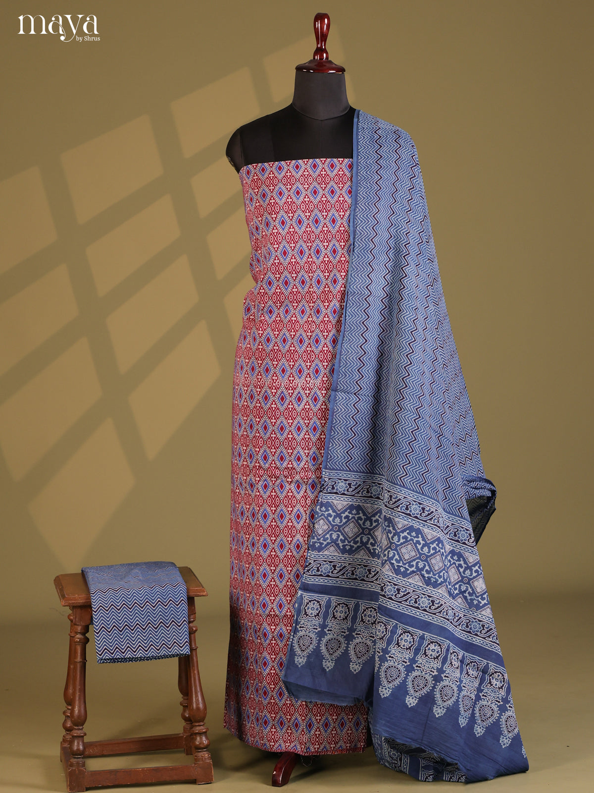 Maroon & Blue - Ajrakh Salwar Unstitch