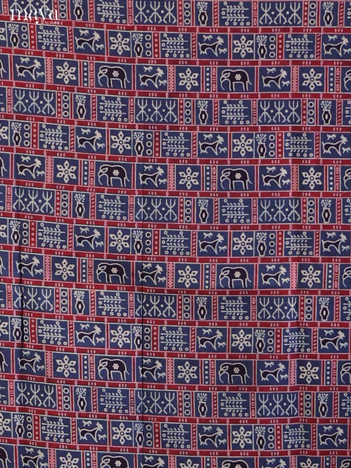 Blue with Maroon - Ajrakh Salwar Unstitch