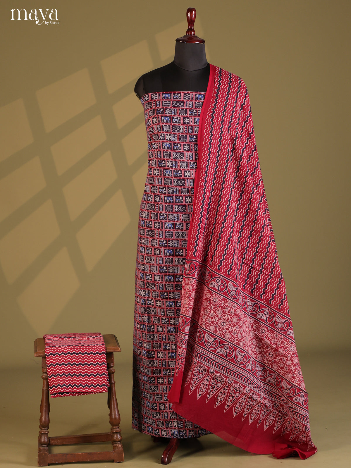 Blue & Maroon - Ajrakh Salwar Unstitch
