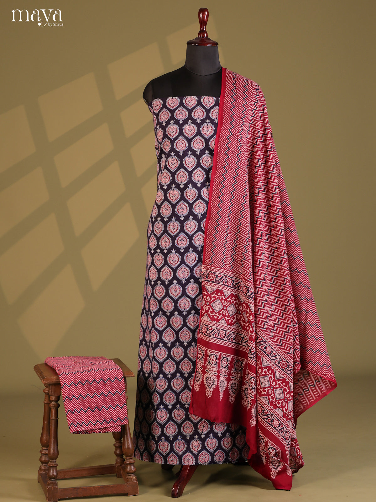 Black with Red - Ajrakh Salwar Unstitch