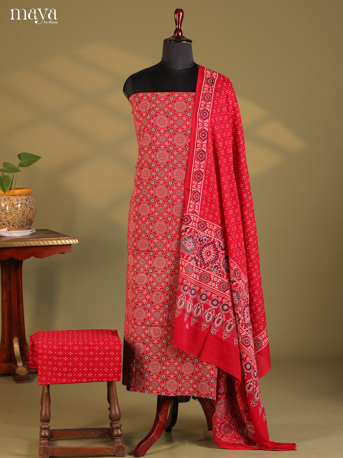 Red - Ajrakh Salwar Unstitch