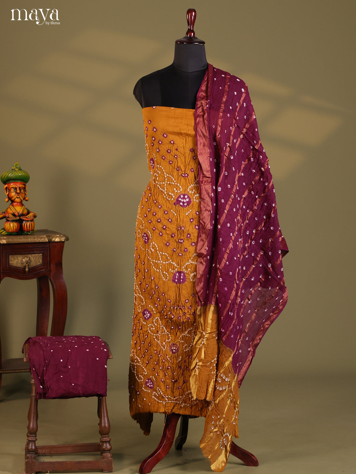 Mustard & Purple- Bandhini salwar Unstitch