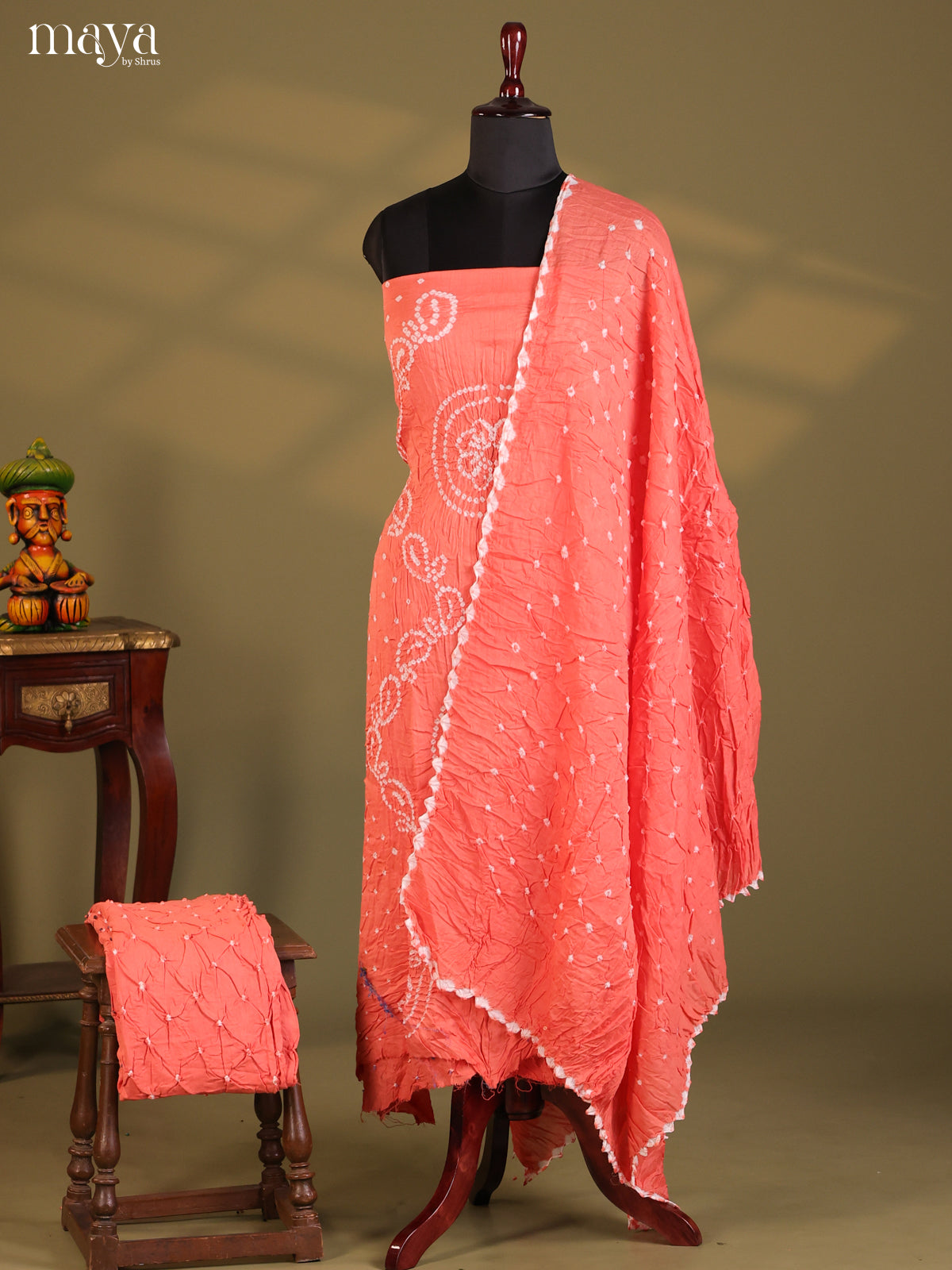 Peach - Bandhini salwar Unstitch