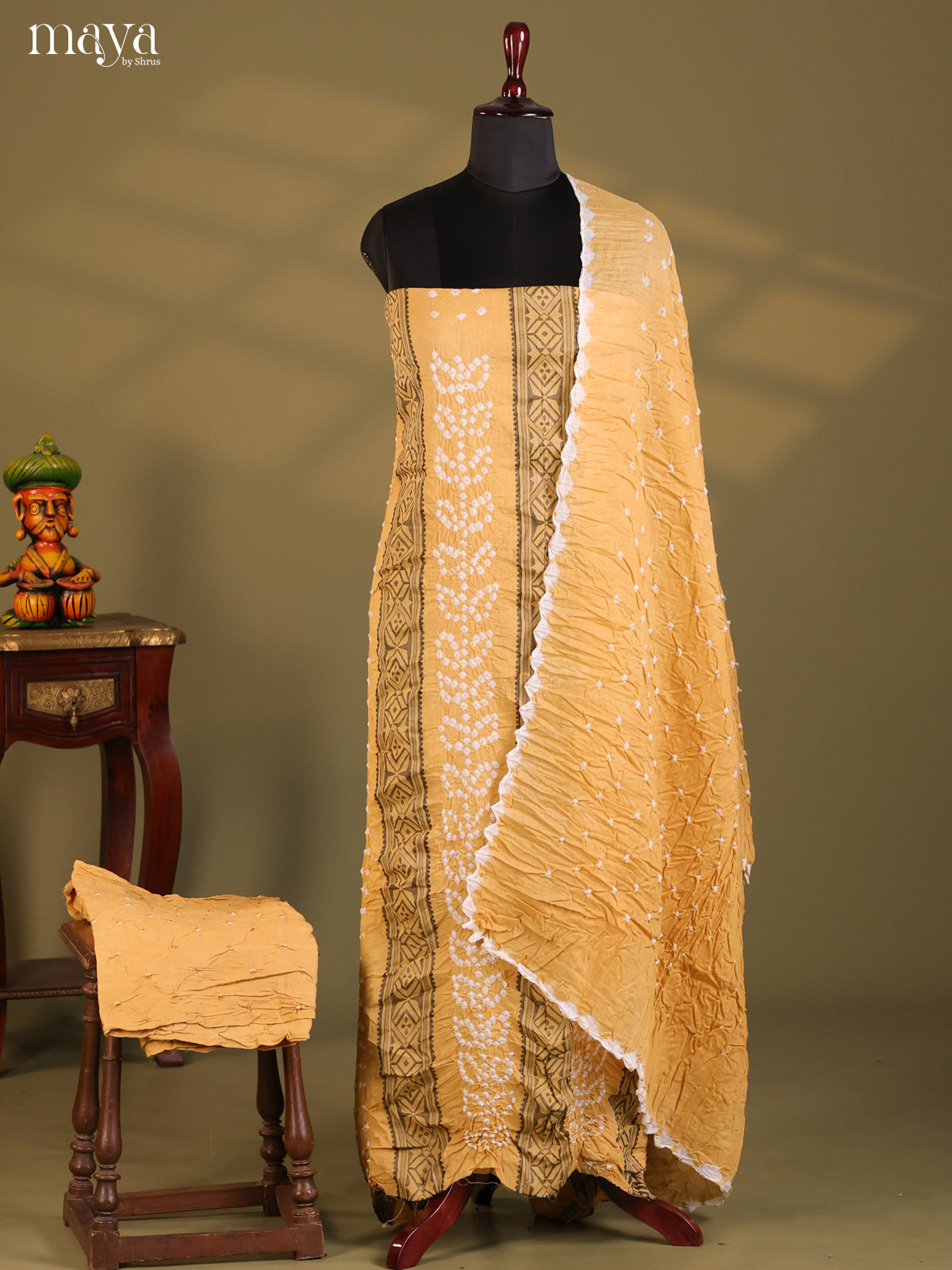 Beige - Bandhini salwar Unstitch