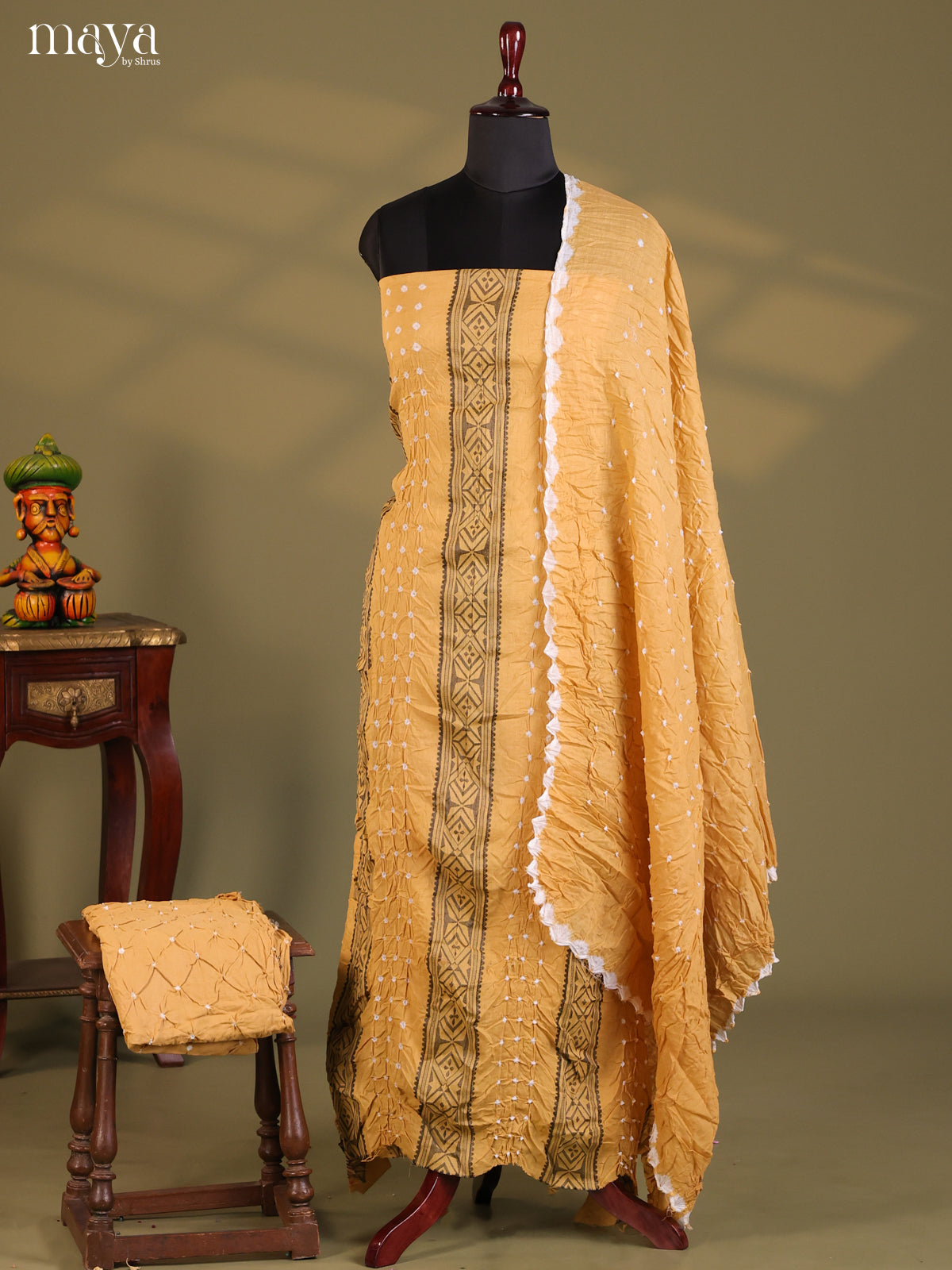 Beige - Bandhini salwar Unstitch