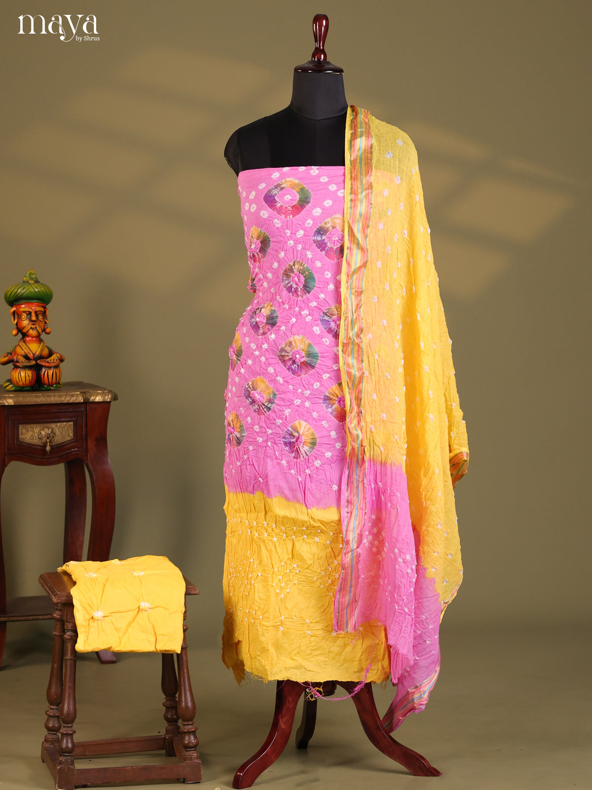 Pink & Yellow - Bandhini salwar Unstitch