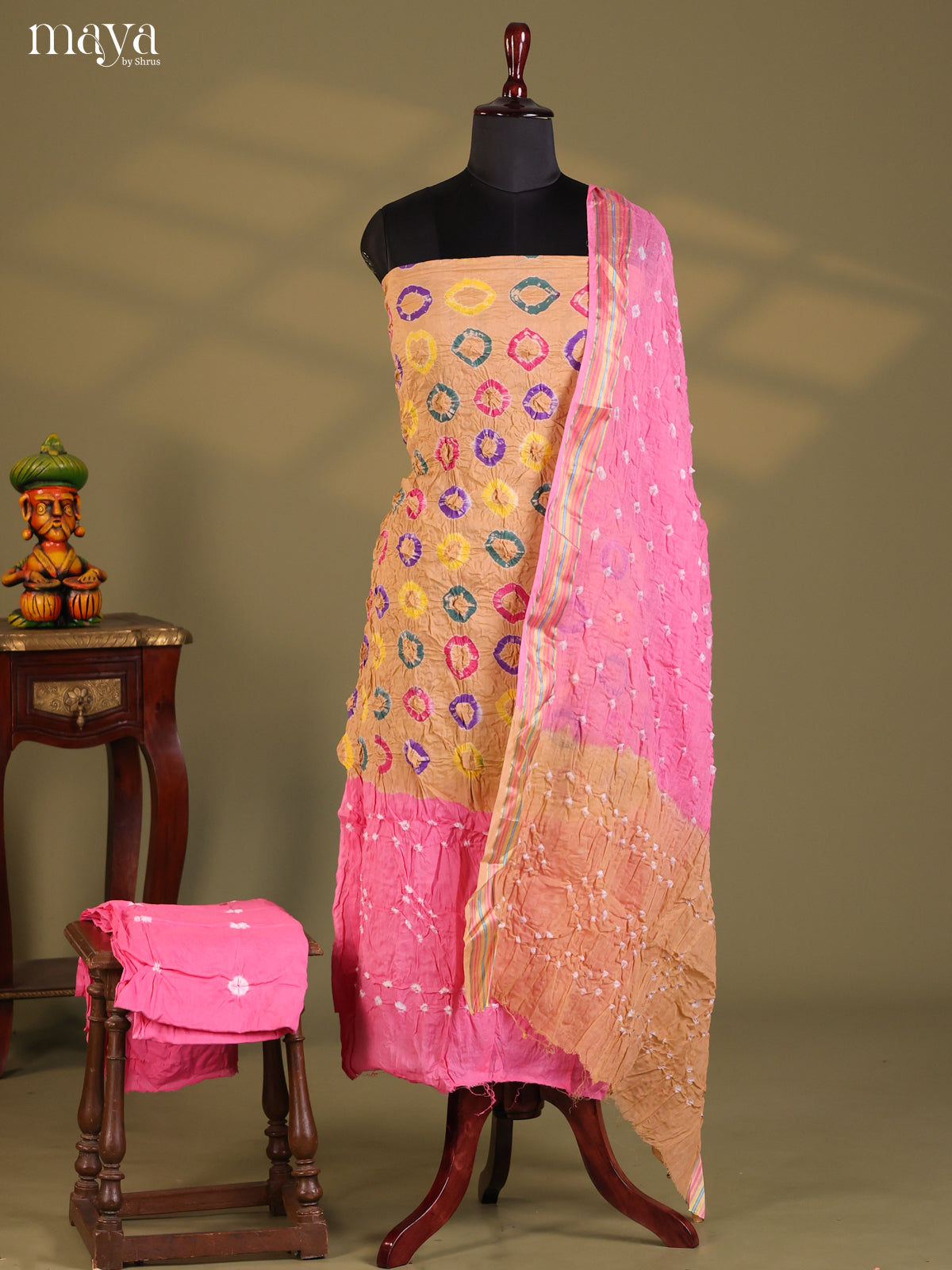 Brown & Pink - Bandhini salwar Unstitch