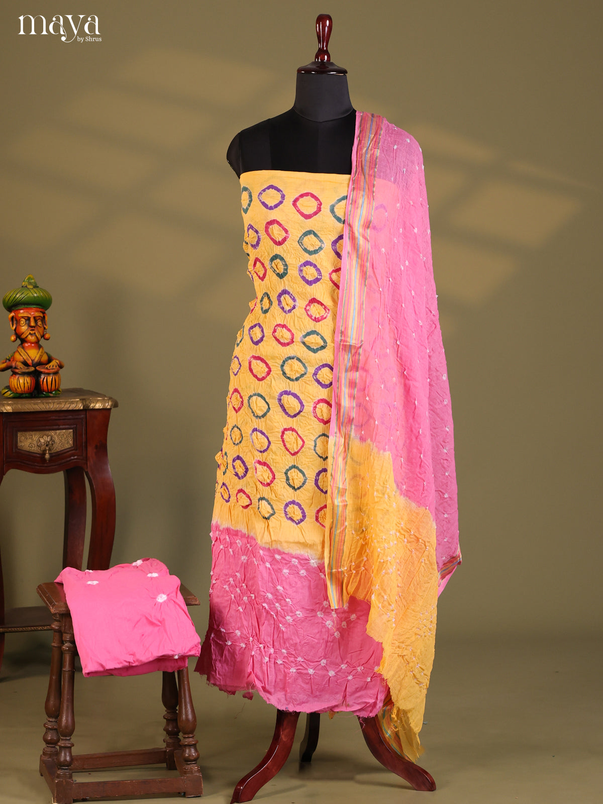 Yellow & Pink - Bandhini salwar Unstitch