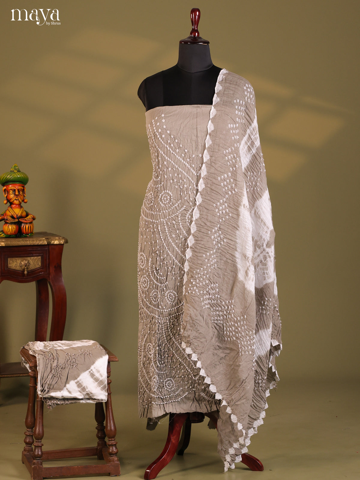 Grey - Bandhini salwar Unstitch