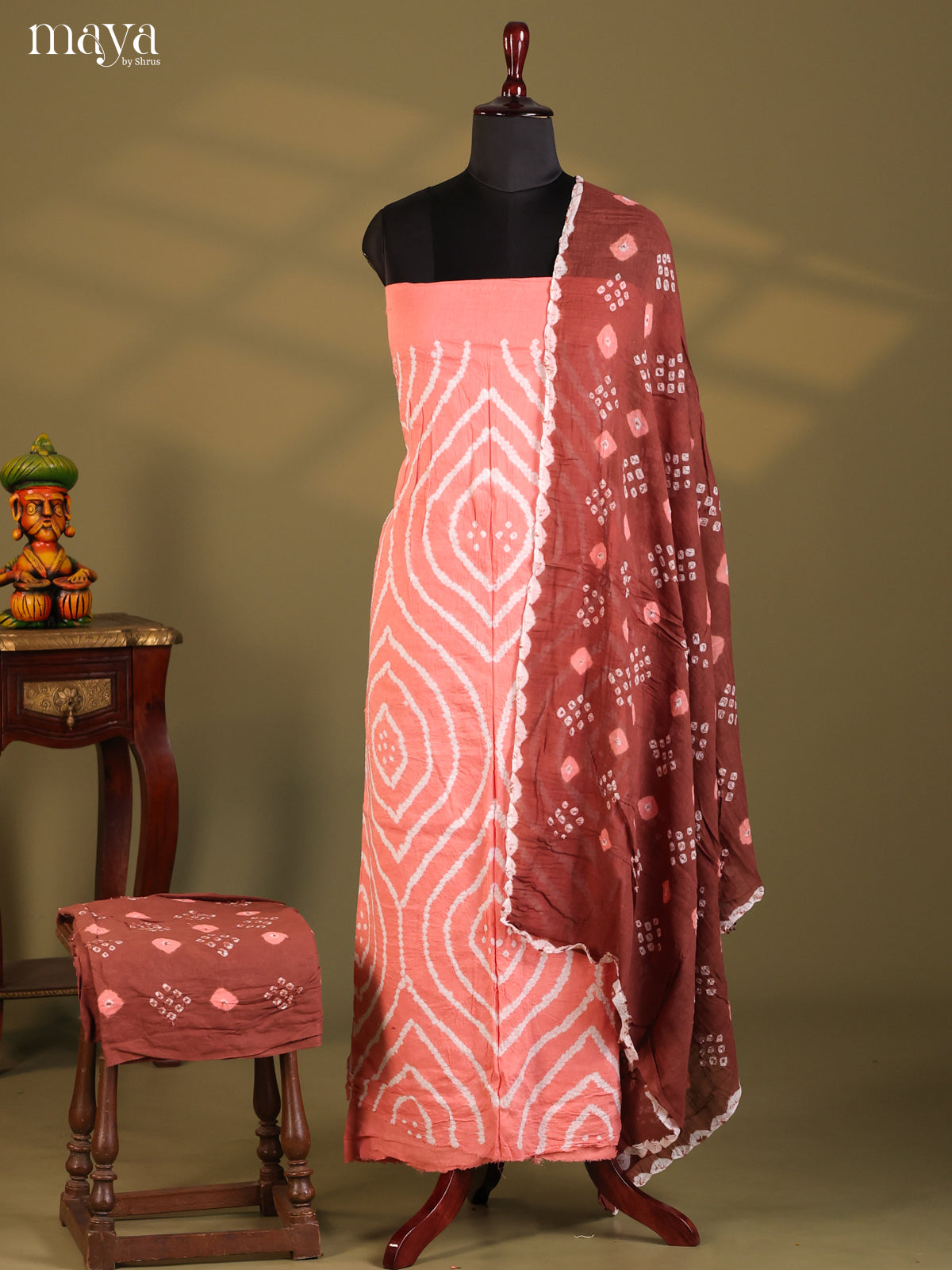 Pink & Brown - Bandhini salwar Unstitch