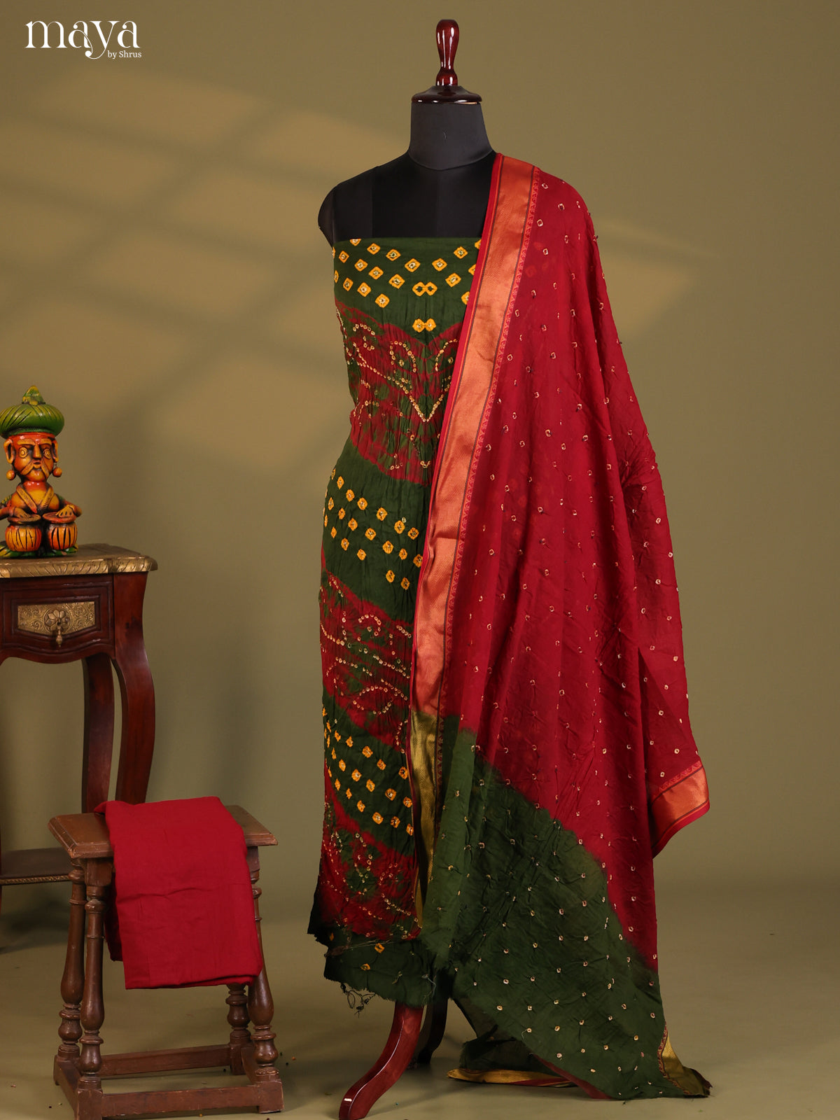 Green & Maroon - Bandhini salwar Unstitch